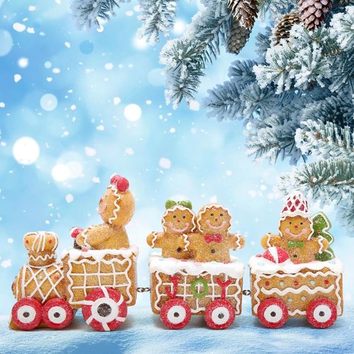 Hodao Christmas Decorations - Cute Gingerbread Man Train Figurines for Tabletop Centerpiece | Winter Home Decor