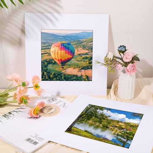 Prudiut 15 Pack 12x12 White Picture Mats, Frame Mattes for 8x8 Pictures Display Photo Frame Mat Core Bevel Cut Mat Board Show Kit for Photos, Prints, Artworks