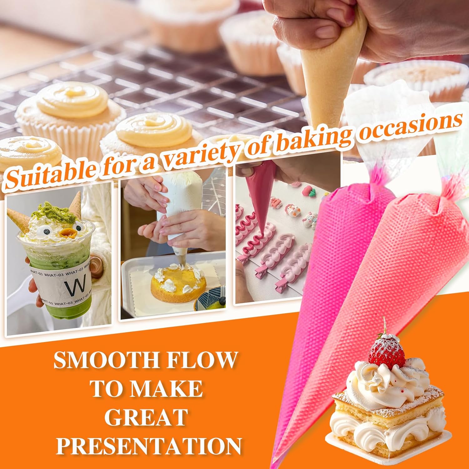 Skiennix Disposable Piping Bags - Thickened Design for Cake Decorating | 16-Inch, 500 Pcs