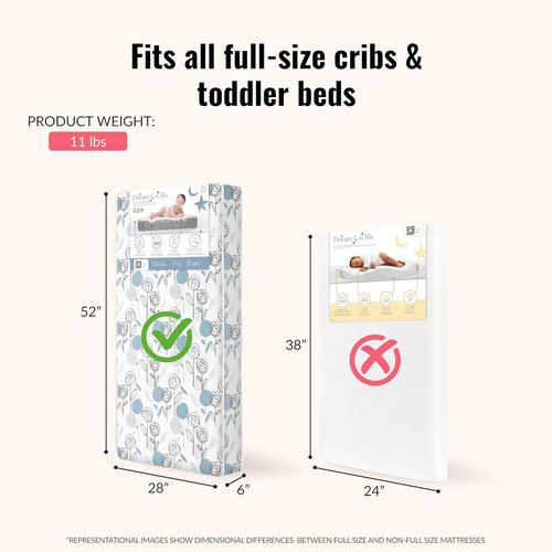 Dream On Me Nap Nest Crib & Toddler Mattress - Dual-Sided Waterproof 5” Design with 88 Coils, GREENGUARD Gold Certified | Teal Flowers