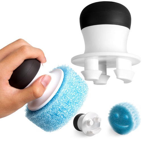 Impresa Dish Mommy Wand Palm Holder - Compatible with Scrub Mommy & Scrub Daddy Sponges - Refillable Silicone Pads - Ergonomic Grip for Handheld Silicone Dish Sponge - Gray/White, Pack of 2