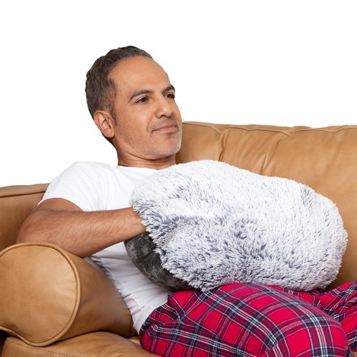 HUGIMALS The Hug Pillow in Gray | 10 lb Weighted Heavy Round Sensory Pillow w/Cozy Hand Pocket for Self-Care, Comfort, Relaxation, Sleep - Thoughtful Gift for Adults, Dad, Husband, Boyfriend, Partner