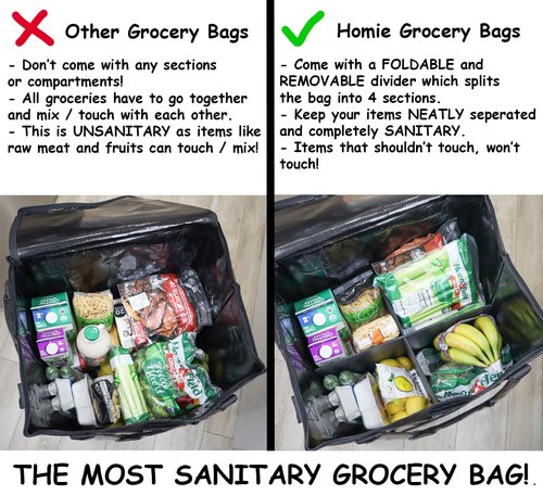 FRESHIE Reusable Grocery Bag On Wheels, Shopping Trolley, Rolling Tote, Zipper Closure, Lightweight, Carries Up to 66 lb, Folds Flat, Unbreakable Handles (Large, Black)