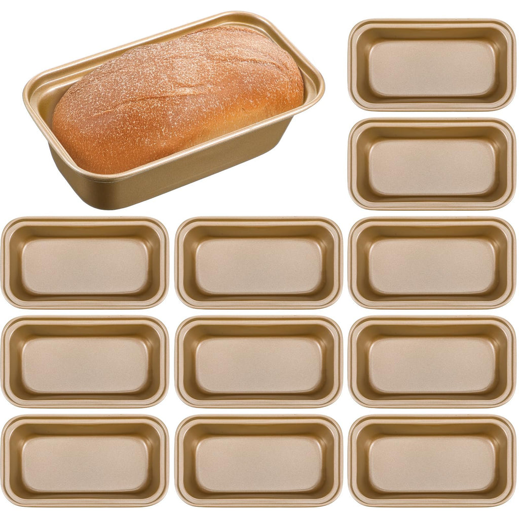 MAQUITA 12 Pcs Mini Loaf Pans for Baking Bread, 6.1 x 3.3 x 2.1 Inches Small Banana Bread Pan Nonstick, Rectangle Carbon Steel Baking Pan for Oven Available Homemade Bread Meatloaf Loaf Cake, Gold