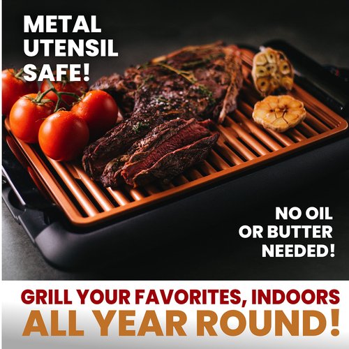 Gotham Steel Smokeless Indoor Grill with Ceramic Coating & Adjustable Heating, Electric Removable Grill/Griddle Plate, Nonstick, Healthy & Toxin Free