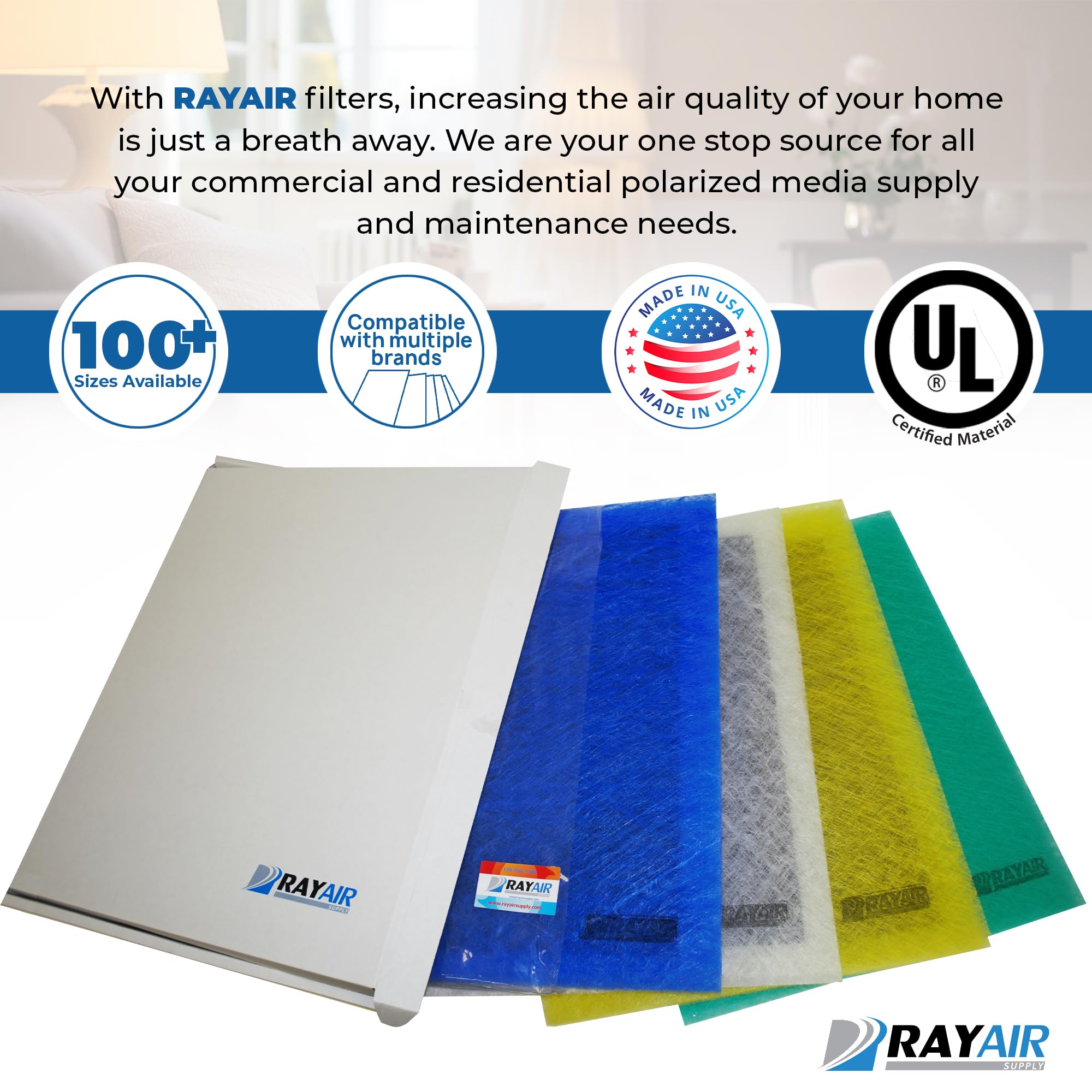 RayAir Supply 20x25 Replacement Filter Pads Compatible with Dynamic Air Cleaner 20X25 Refill (3 Pack), Made in USA