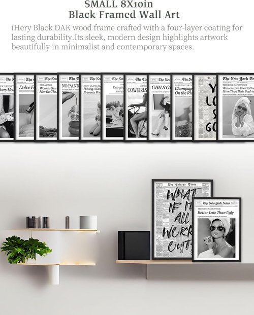 iHery Premium Black Oak Wood Wall Art - Trendy Retro Woman Canvas Decor for Dorm & Living Room | 8x10in