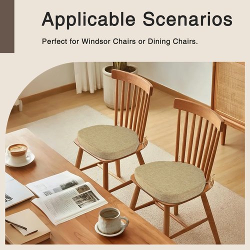 OVOV Chair Cushions for Dining Chairs Set of 6 Windsor Seat Cushion for Kitchen Room Thick Textured Kitchen Seat Pads with Ties and Non-Slip Bottom(16x15 Inch Beige)