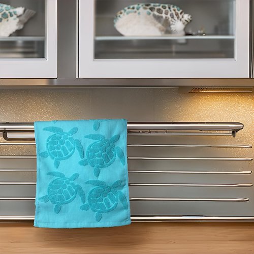 UHRMF 2 Pcs Sea Turtle Hand Towels for Bathroom 100% Cotton Jacquard Weave Teal Turquoise Coastal Beach Guest Hand Towels Bathroom Kitchen Towels Decor Accessories (Turtle Blue, 2*Hand Towel)