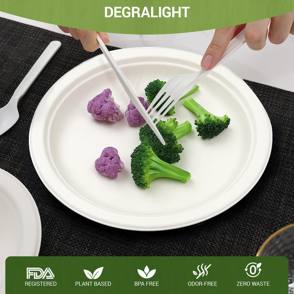 Degralight 100% Compostable Knives - 200Pcs CPLA Knives, Durable and Heat Resistant CPLA Disposable Cutlery, No Plastic Disposable Silverware for Party, Wedding, Office & Daily