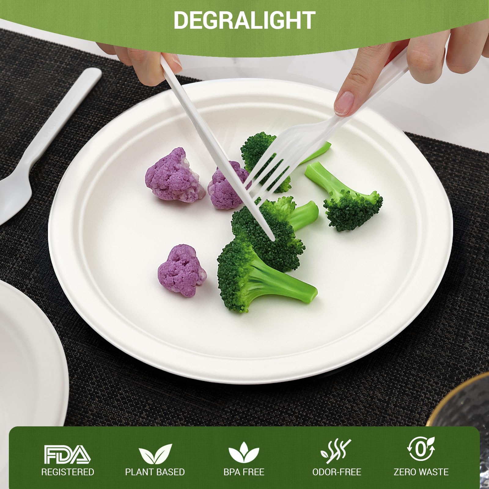 Degralight 100% Compostable Knives - 200Pcs CPLA Knives, Durable and Heat Resistant CPLA Disposable Cutlery, No Plastic Disposable Silverware for Party, Wedding, Office & Daily