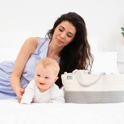Extra Large Baby Diaper Caddy Organizer - Portable Rope Nursery Basket for Diapers & Wipes