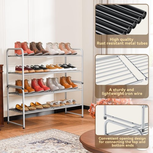 SUFAUY 2-Tier 33" Wide Shoe Rack, Closet Metal Wire, Stackable, Gray