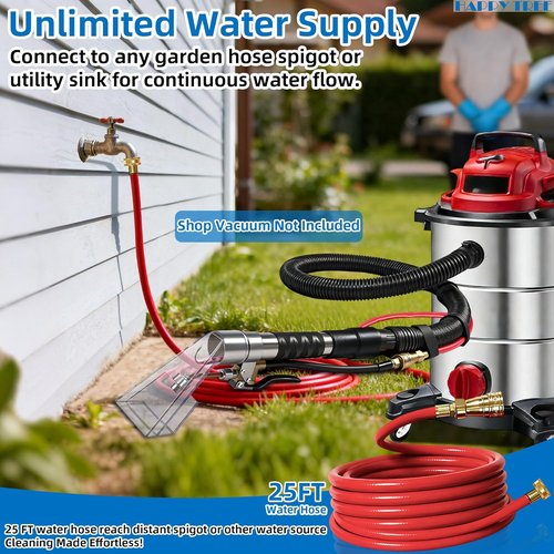 Happy Tree Universal Fit Shop Vac Hose Kit - 25 Ft Wet-Dry Extraction Accessory for Upholstery & Auto Detailing