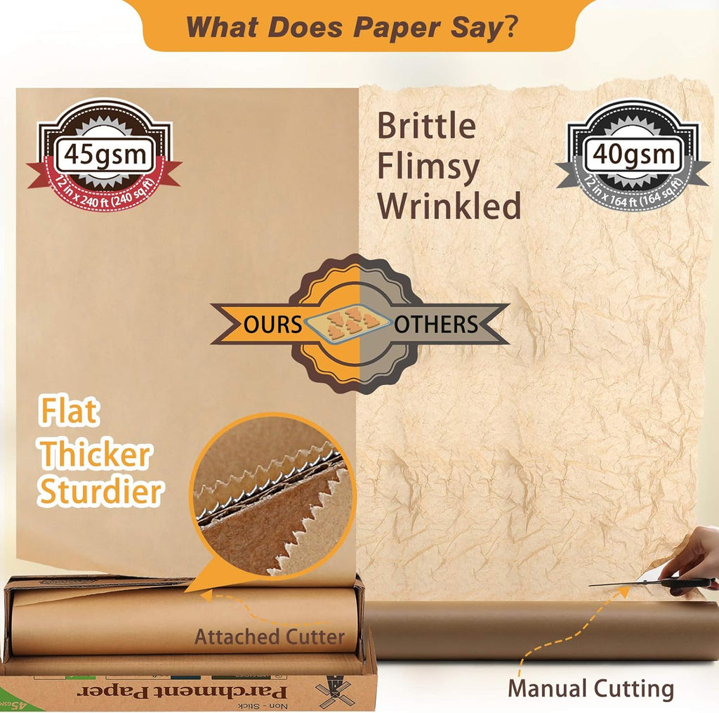 Unbleached Parchment Paper - Non-Stick Baking Roll, 12 in x 240 ft | Perfect for Cooking, Grilling & Air Frying