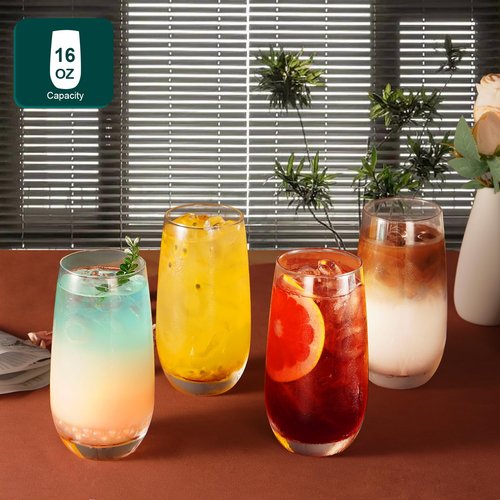 LuxMarbleMuse 6pcs Highball Glasses Set - 16 oz, Mojito Glass Cups, Collins Glassware Set