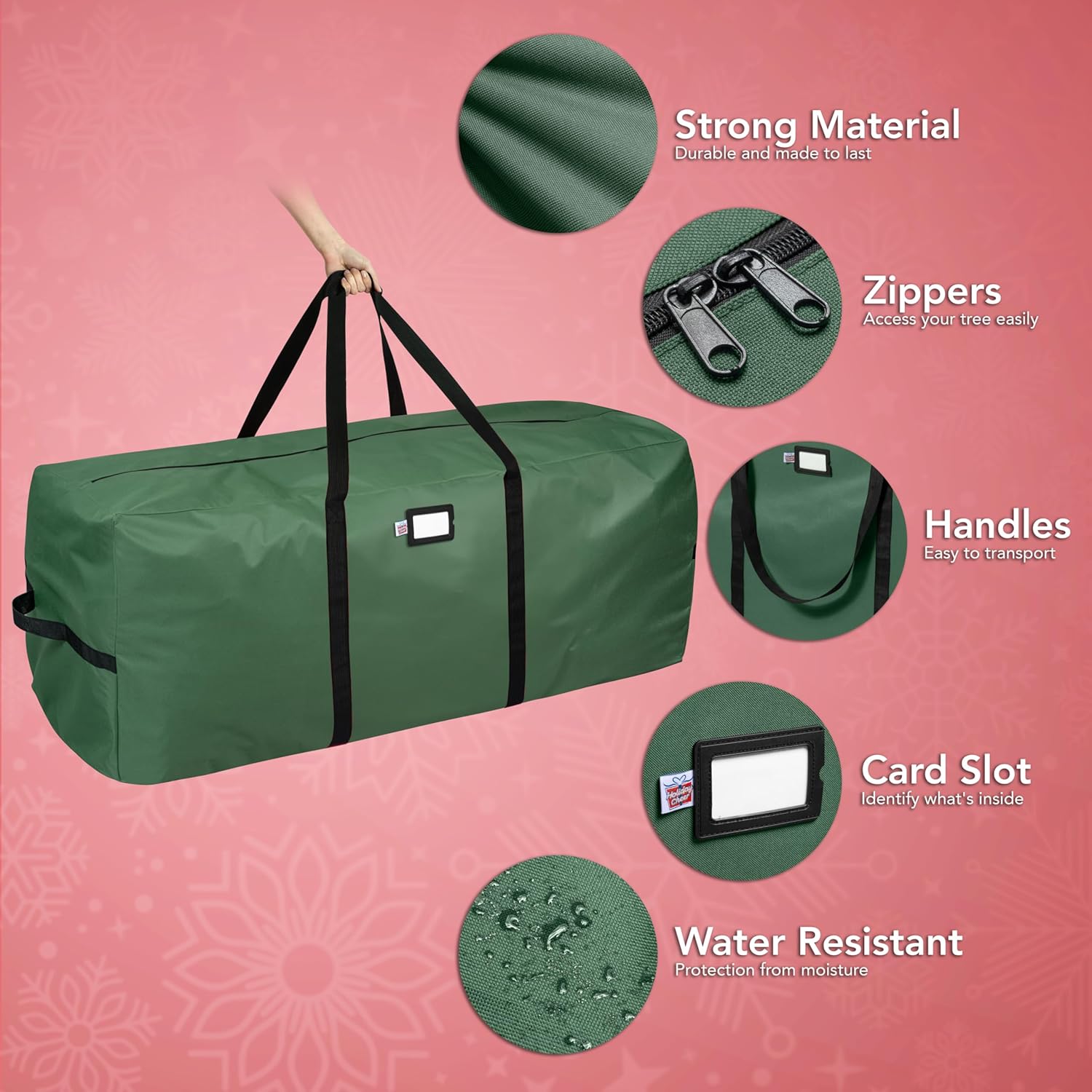 Skiennix Christmas Storage Bag - Heavy Duty Waterproof Design for 7.5ft Artificial Tree | Green with Durable Handles & Zipper