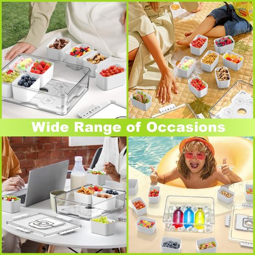 Palksky Snackle Box Container with Ice Pack, Travel Snack Containers with Lid & Handle, Chilled Portable Divided Serving Tray, 8 Compartments Bento Snack Box for Fruits Veggies Snacks, Keep Food Cold