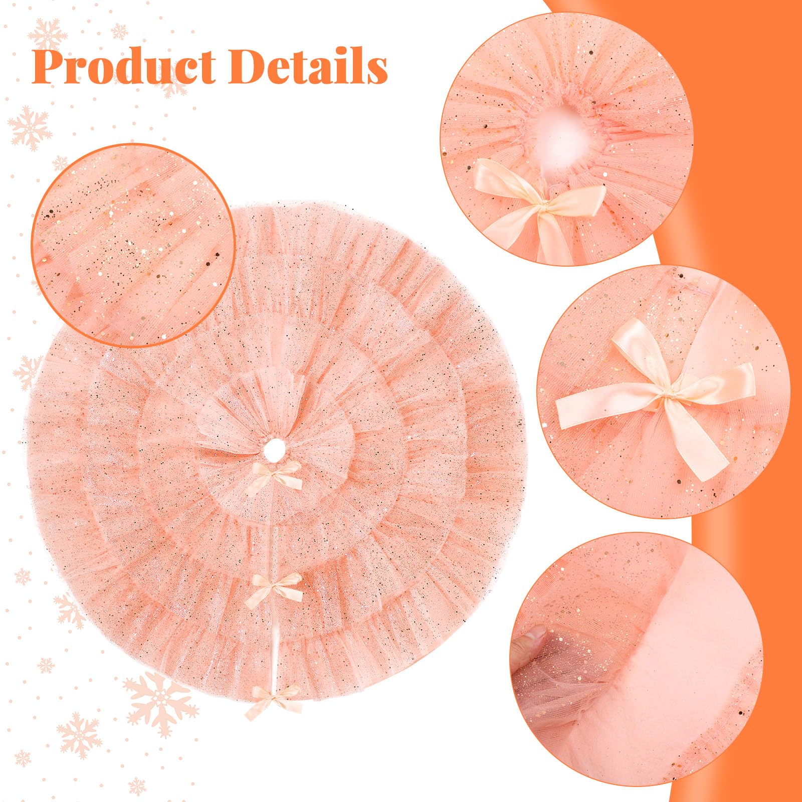 Tatuo Christmas Tree Skirt Wedding Ruffle 4 Layer Tulle Round Fluffy Sparkly Skirt Tree Mat Ornament for Christmas Holiday Decoration(40 Inches,Rose Gold)