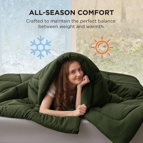 Bedsure Comforter Duvet Insert - King Size Quilted Down Alternative Bedding, Olive Green, 90 x 102 Inches