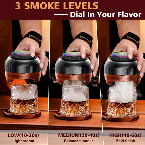 Electric Whiskey Smoker Kit with Adjustable 60-Second Smoke Control – Flame-Free & No Butane Needed, Rechargeable Cocktail Smoker for Old Fashioned, Includes 6 Wood Chip Flavors, Bourbon Gift for Men