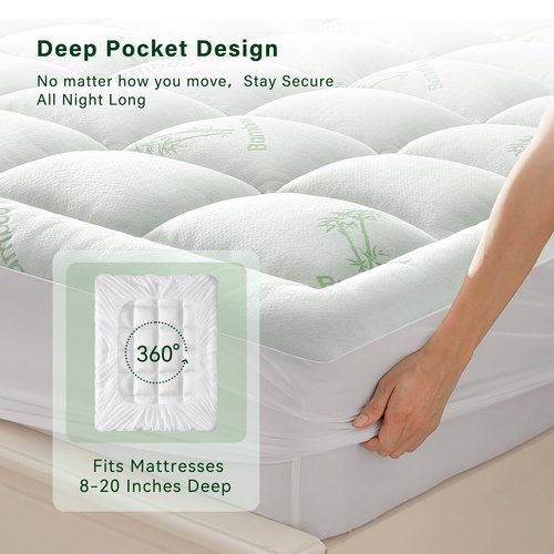 Anluoer Memory Foam Mattress Topper King for Back Pain, Rayon Derived from Bamboo Pillow Top Mattress Topper for Hot Sleepers,Cooling Mattress Pad with 8-21" Deep Pocket, 78x80 Inches, White