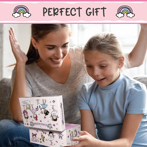 Furry Smile Ballerina Musical Jewelry Box for Girls - Glow In The Dark - Organizer with Heart Necklace and Bracelet Set - Cute Ballerina Music Box for Little Girls