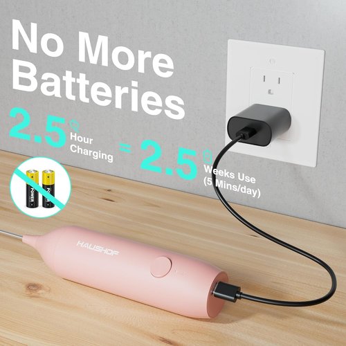 HAUSHOF Rechargeable Milk Frother Wand - Handheld Electric Foam Maker with Detachable Whisk | Pink