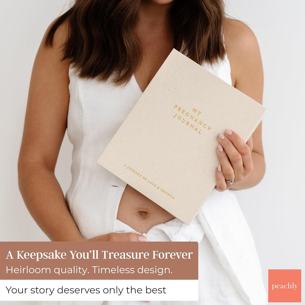 Peachly Pregnancy Journal - Linen Keepsake Book to Capture Milestones | Ideal for First-Time & Experienced Moms