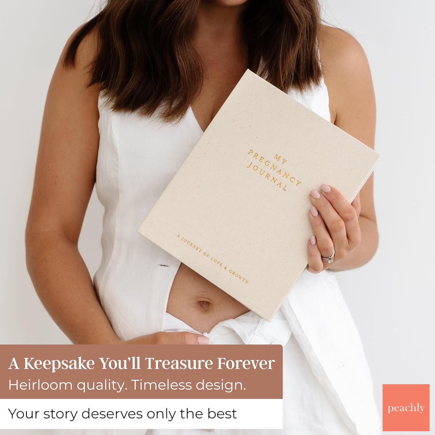 Peachly Pregnancy Journal - Linen Keepsake Book to Capture Milestones | Ideal for First-Time & Experienced Moms
