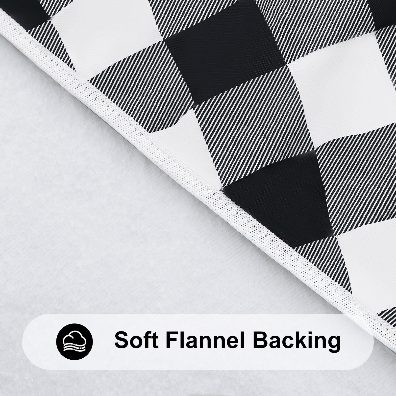 Smiry Round Picnic Tablecloth, Elastic Waterproof Fitted Vinyl Tablecloths for 57"-68" Tables, Flannel Backed Buffalo Plaid Table Cover for Dining, Camping, Outdoor, Black and White