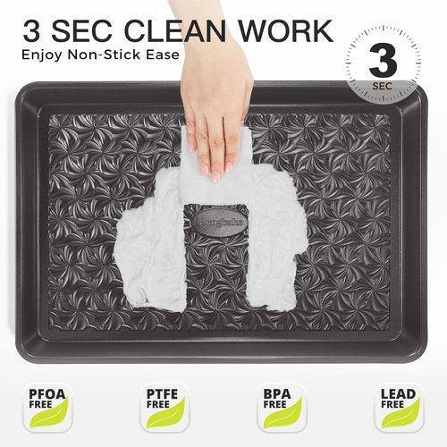 HONGBAKE Nonstick Baking Sheet Pan Set - Heavy Duty 0.8mm Thick Cookie Sheets | Floral Swirl Texture, Dark Gray