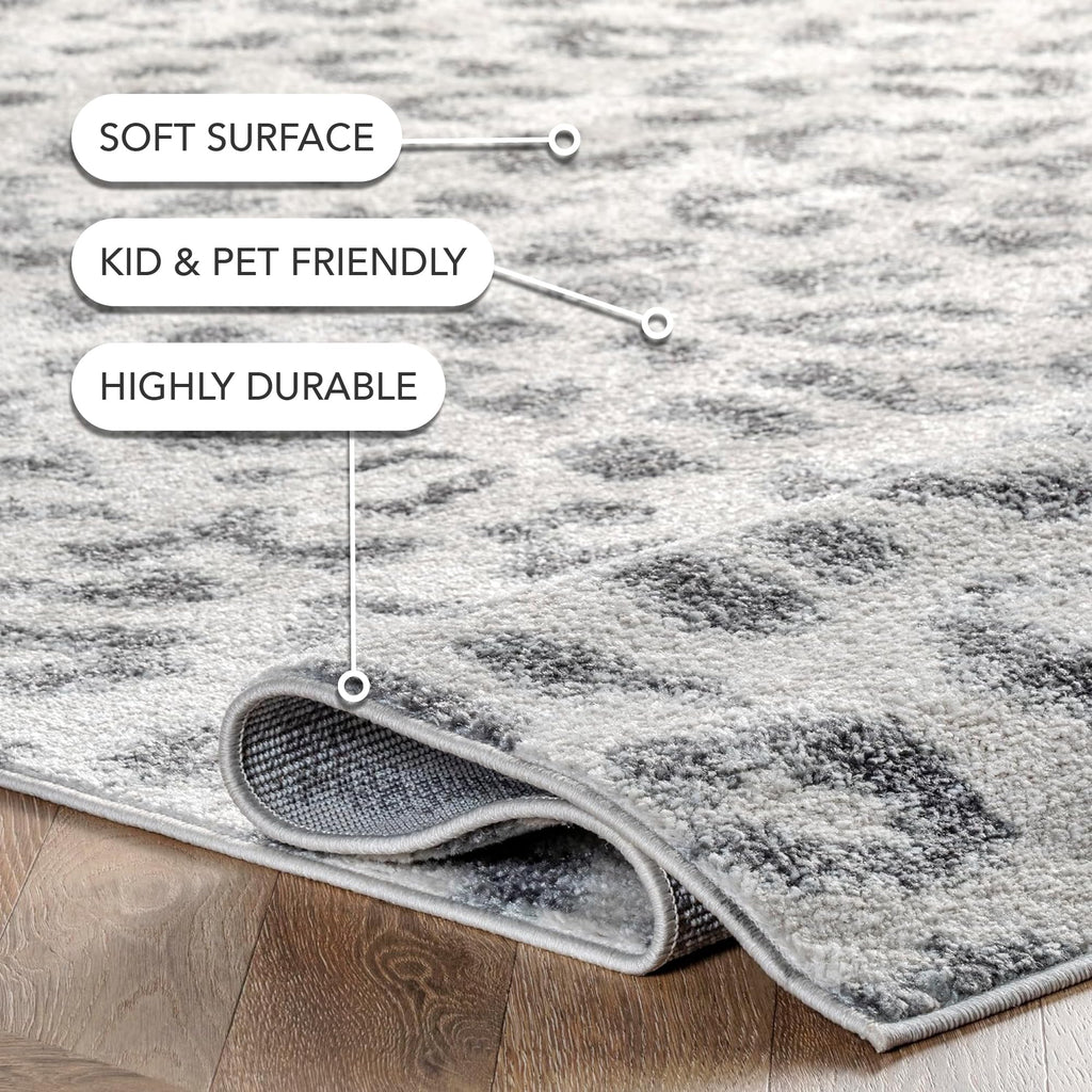 Nuloom Annette Grey/Off-White, 6'7" x 9', Leopard Print, Soft and Cozy, High Traffic, Stain Resistant, Easy Clean, Durable Area Rug for Bedroom, Living Room, Dining Space, Den, Foyer, Entryway