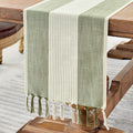 Wracra Linen Table Runner, Farmhouse Macrame Table Runners 108 Inches Long for Dining Table Decor, Wedding, Party and Dresser Decor (Sage Green,108")