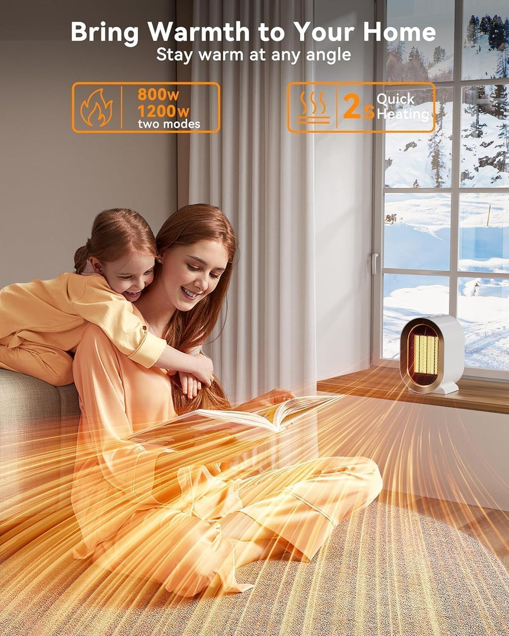 QQT Portable PTC Ceramic Space Heater - Quiet Energy-Saving Indoor Heater with Safety Features | White