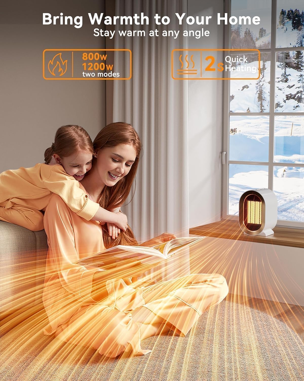 QQT Portable PTC Ceramic Space Heater - Quiet Energy-Saving Indoor Heater with Safety Features | White