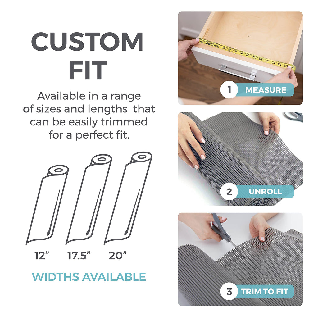 HOME GENIE Shelf Drawer and Cabinet Liner, Durable with Strong Grip, 17.5 IN x 20 FT, Non Adhesive Liners Protect Kitchen Cabinets and Cupboard, Pantry, Bathroom Drawers and Shelves, Desks, Slate Gray