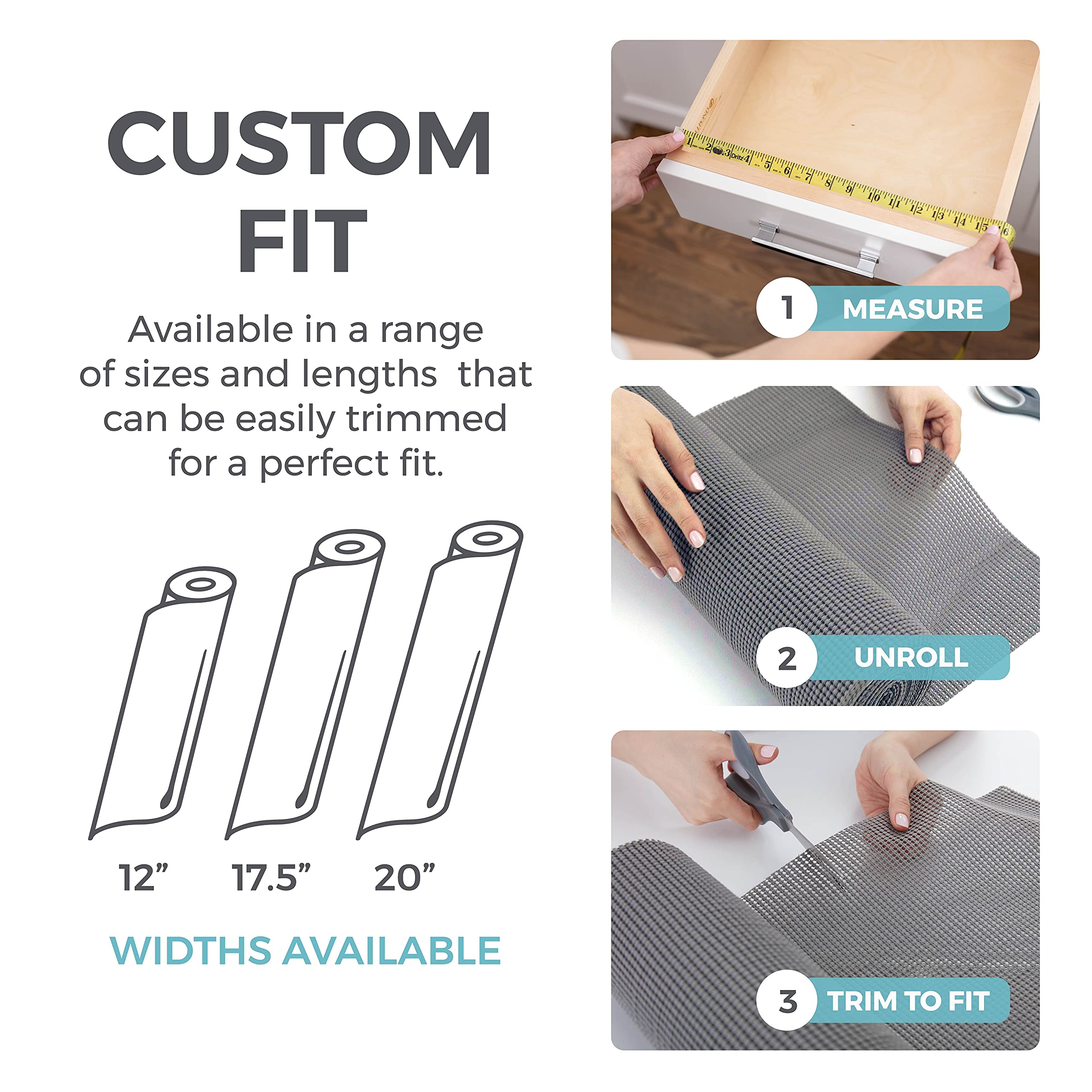HOME GENIE Shelf Drawer and Cabinet Liner, Durable with Strong Grip, 17.5 IN x 20 FT, Non Adhesive Liners Protect Kitchen Cabinets and Cupboard, Pantry, Bathroom Drawers and Shelves, Desks, Slate Gray