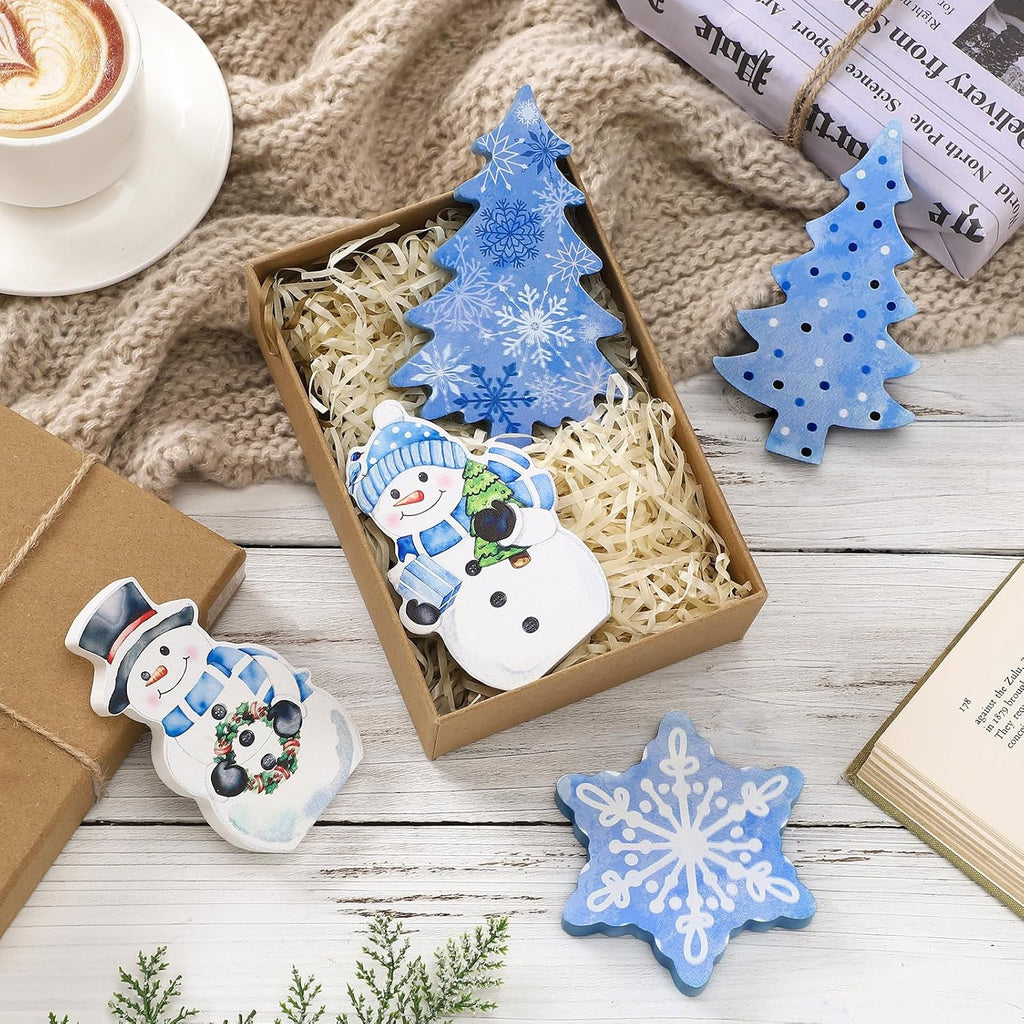 Threehoney Winter Snowman Decor - 5 Pcs Cute Blue Snowflake Table Centerpieces for Home & Office