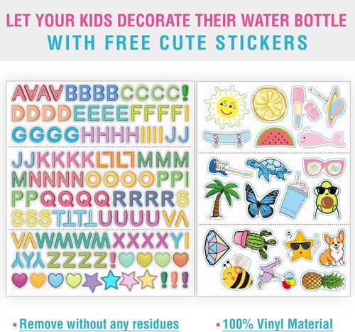 Chillout Life Insulated Kids Water Bottle - 17 oz Leakproof Thermos with Straw Lid & Cute Stickers