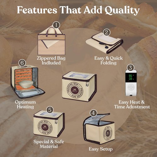 Bread Proofing Box – Bread Proofer, Dough Fermentation Box with Carry Bag, Sourdough Starter Warmer, Foldable & Zippered, Temp & Timer Controller, Ideal for Pizza, Yogurt, Kombucha – For Home Bakers