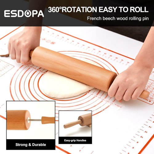 Classic Wood Rolling Pin - Premium Wooden Baking Roller for Pizza, Cookies & Bread | 17 Inch