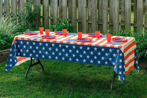 Independence Day Tablecloth - 2 Pack Waterproof Disposable Rectangle Covers | 54x108 in for Patriotic Celebrations