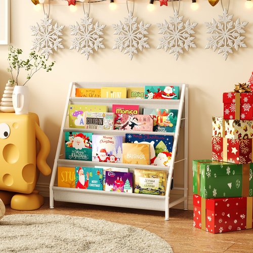 Aokitsink 4-Tier Kids Bookshelf, Book Shelf for Kids Rooms,Book Rack for Kid with Four Deep Pockets,Nursery Bookshelves for Kid' Playroom, Toddler Bookshelf as a Children's Gift
