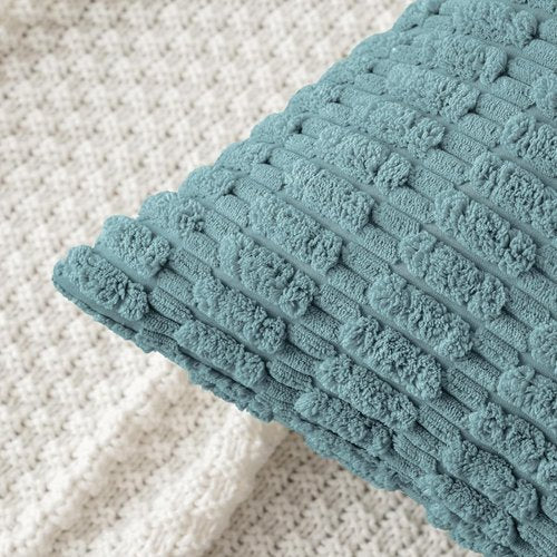 MIULEE Corduroy Decorative Throw Pillow Covers - Soft Boho Striped Design | 18x18 Inch Coastal Blue for Modern Home Decor