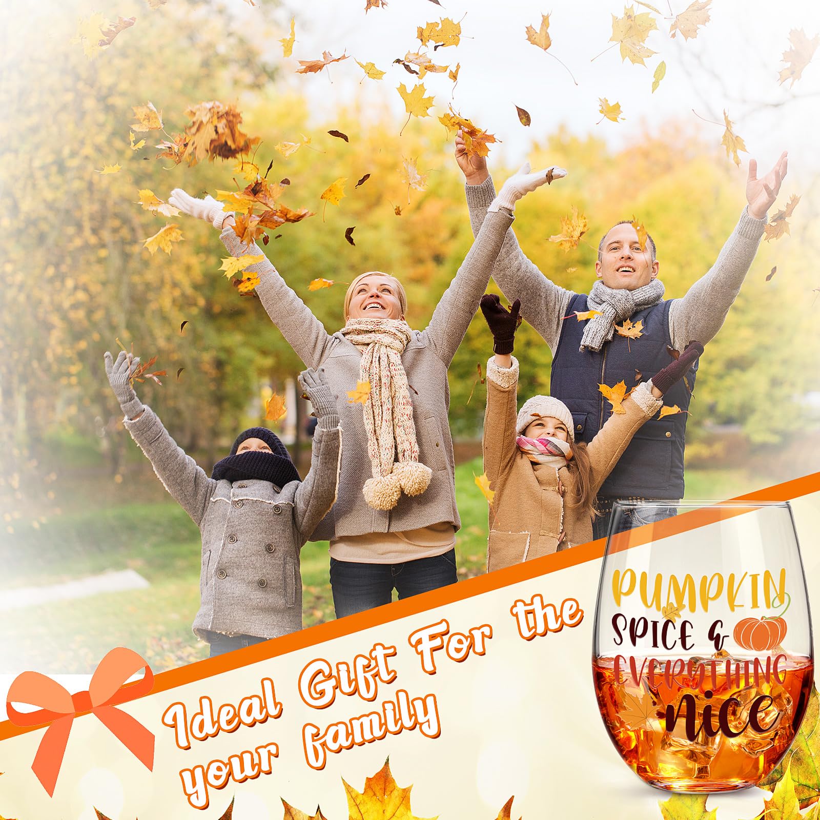 Umigy 4 Pcs 17oz Fall Stemless Wine Glasses Hello Thanksgiving Autumn Decorations Pumpkin Spice Tumbler Harvest Tumbler Cups Kitchen Friendsgiving Gifts for Sisters, Friends, Colleagues