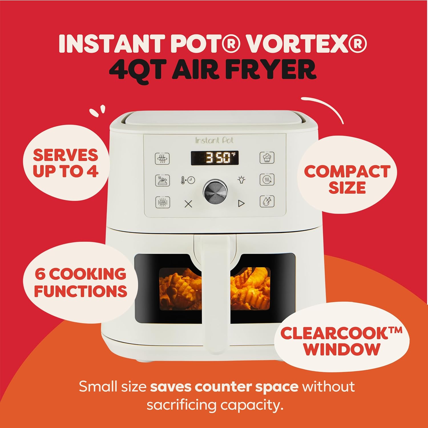 VORTEX Instant Pot 4Qt Mini Air Fryer - 6-in-1 Multi-Function with Custom Programs | Sea Salt Finish