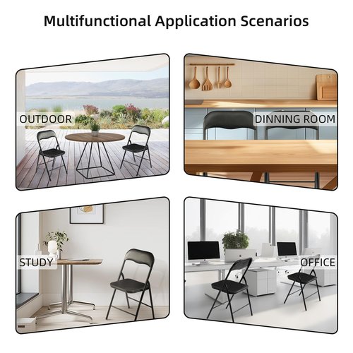 Elevon Folding Chairs 2 Pack, Padded Vinyl Cushion Chairs with Sturdy Metal Frame for for Home and Office, for Indoor and Outdoor Events, 300lb Capacity, Black