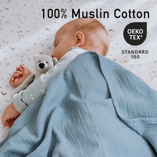 GLLQUEN Baby Muslin Swaddle Blankets - 3-Pack Receiving Blankets for Newborns | Unisex Elephant Design, 40 x 38 Inches