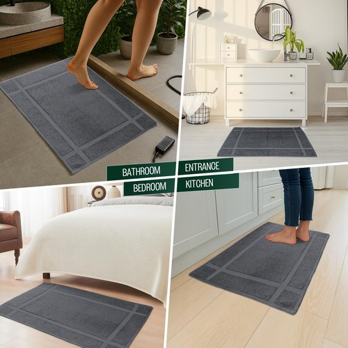 Pearl Linens 100% Ring Spun Cotton Bath Mat (Pack of 6) 18 x 25 Inch, Washable, Soft & Absorbent Terry Bathroom Floor Mat – Not Bathroom Rugs – Quick-Dry After Shower Bath Mat, 687 GSM, Grey